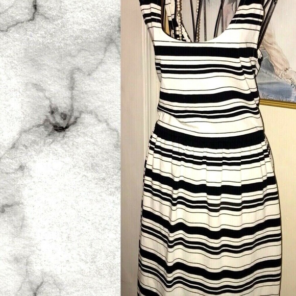 J.CREW BLACK & IVORY STRIPED DRESS~BACK BUTTONS~M - Picture 3 of 7